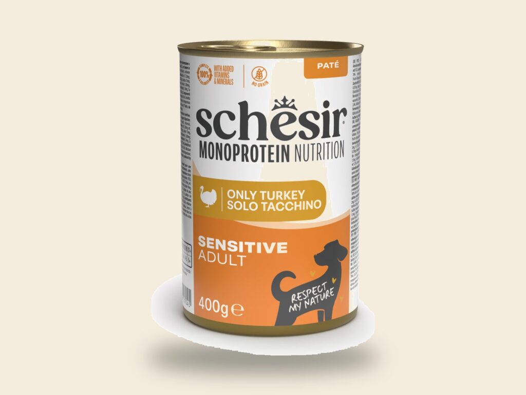 Lattina di cibo umido per cani Schesir Monoprotein Adult Tacchino da 400g